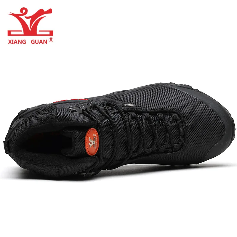  XIANG GUAN Man Hiking Shoes Men Black Trekking Boots Medium Cut Breathable Sports Climbing Camping 