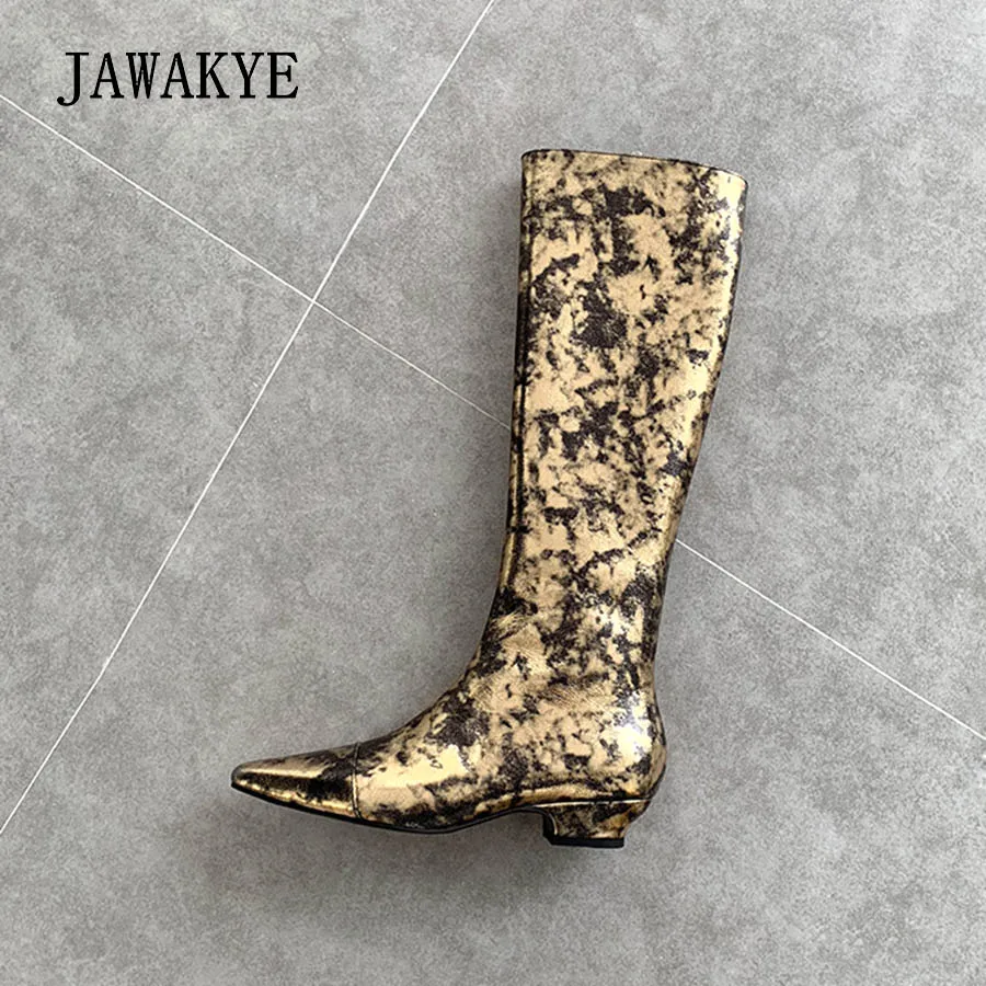 Haute 2018 Genou As Hiver Métal Femmes Éclatement Cuir Longues Show Or Véritable Motif Couleur Sexy Plat En golden Nouveau Bottes Chevalier rxwUtXYqvr