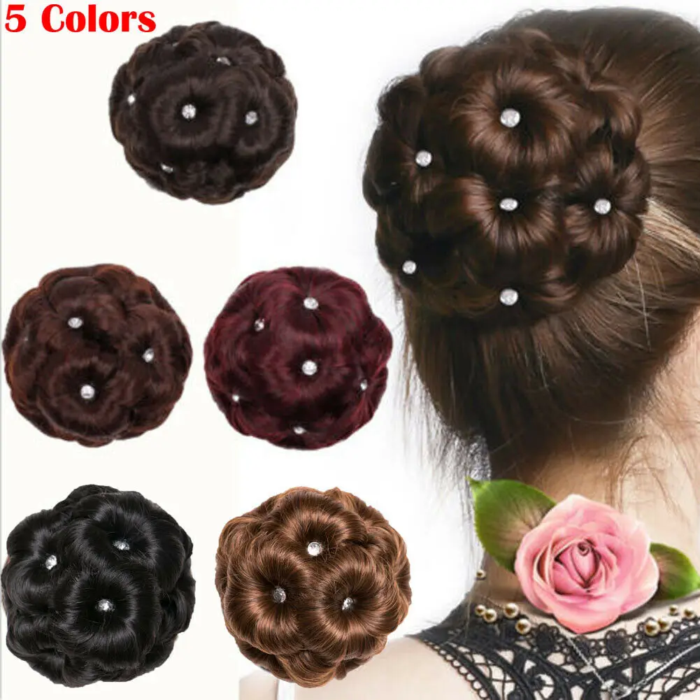 

Female Wig Hair Ring Curly Bride Makeup Diamond Bun Flowers Chignon Hairpiece