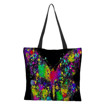 

Customized ladies shoulder bag 2018 end special custom linen bag shopping bag double-sided printing insect butterfly pattern