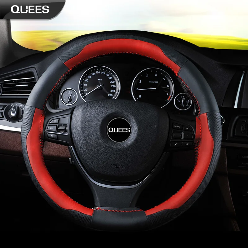 

QUEES Genuine Leather Steering Wheel Cover with Needle and Thread for Sewing by Hand