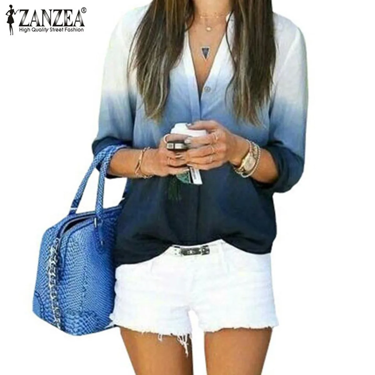 201 Spring Women Blusas Casual Leisure Long Sleeve Sexy V