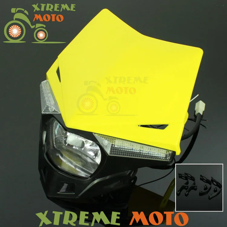 

Yellow Universal LED Headlights Headlamp Street Fighter For Suzuki RM85 125 250 RMZ250 450 RMX250 DR250 DRZ400 Motocross Enduro