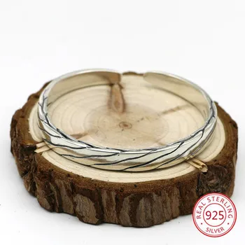 

925 sterling silvery bracelet ethnic style retro fashion personality jewelry hand-woven twist simple style 2019 hot sale Bangles
