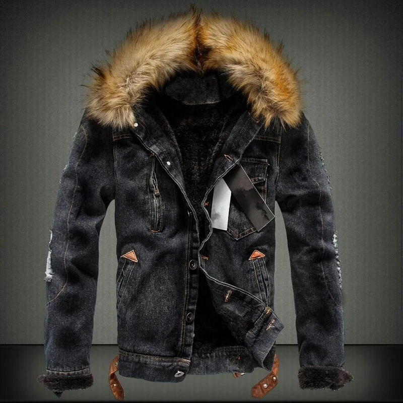 

New 2018 Fur collar Men Winter Men Parkas Casual Denim Jacket Thick Denim Jacket Wholesale prices will not change
