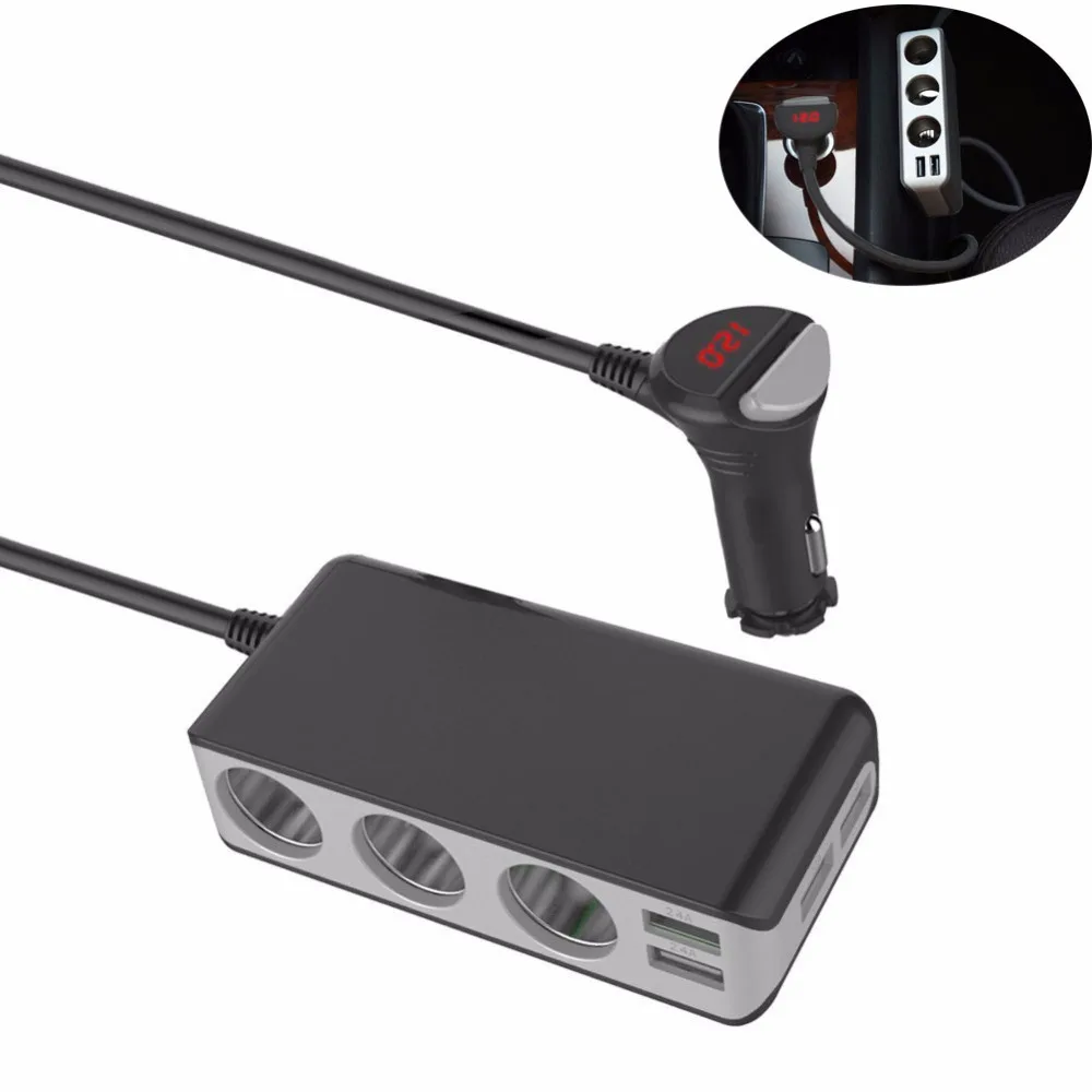

4 USB Port 3 Way Car Cigarette Lighter Socket Splitter Charger DC 12~24V Cigarette Lighter Socket Black