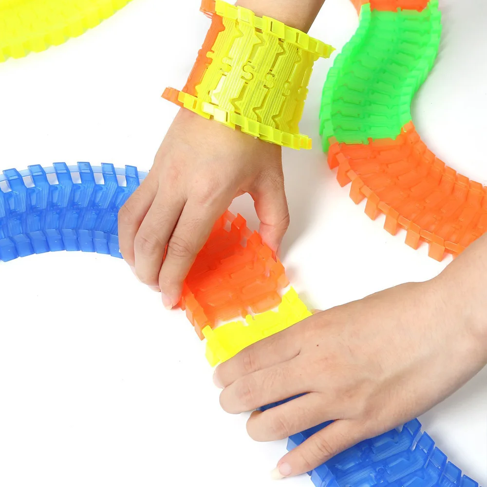 166Pcs Race Track Set with LED Toy Car Glowing in the Dark Flexible Assembly Train Race Series for Kids Children