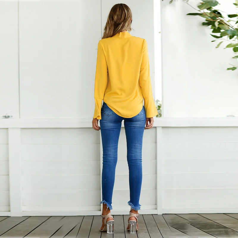 Fashion Flare Long Sleeve Bow Chiffon Ruffle Blouse 2018 Spring Irregular Solid Women Tops Clothing Casual Shirts Black Blouses Fashion Flare Long Sleeve Bow Chiffon Ruffle Blouse 2018 Spring Irregular Solid Women Tops Clothing Casual Shirts Black Blouses