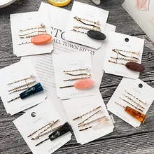 4 шт./компл. Заколки для волос для девочки французский нерегулярные слово клип ретро Стиль мраморная заколка для волос, Комбинации челки G0404