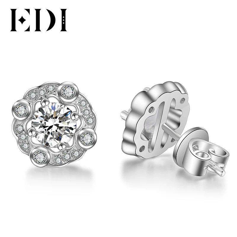 

EDI Women Luxury Forever Brilliant 0.5CT Round Cut Diamond Stud Earrings For 14K 585 White Gold Wedding Fine Jewelry Gifts