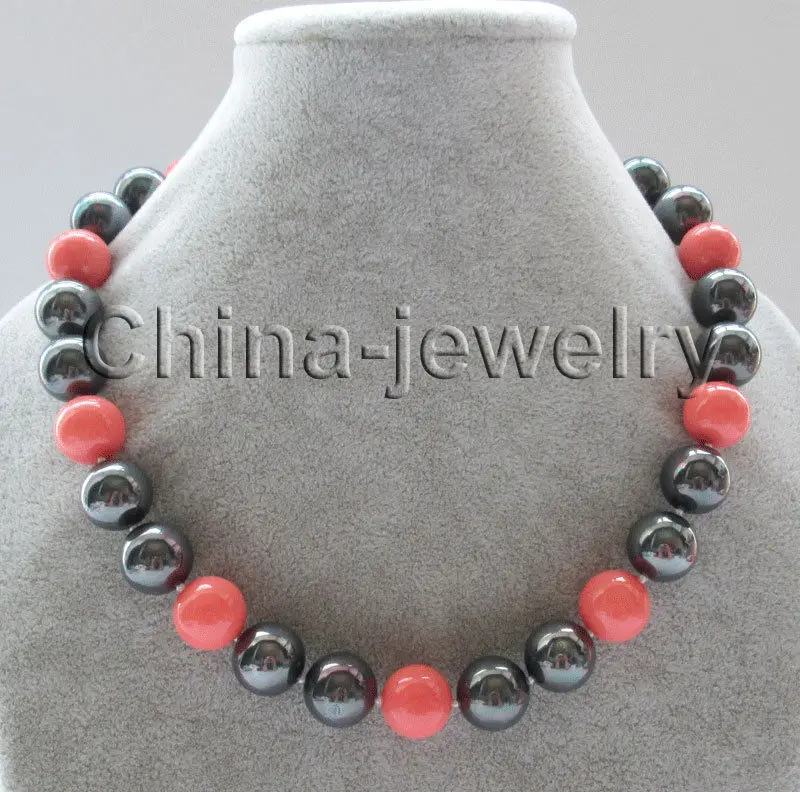 

FREE SHIPPING HOT sell new Style >>>> 18"14mm perfect round pink & black south sea shell pearl necklace - GP clasp
