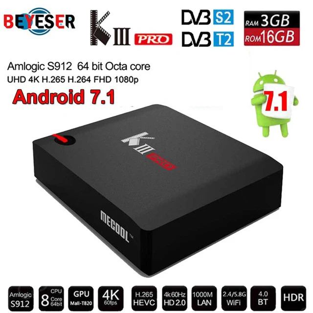 KIII PRO DVB-S2 DVB-T2 DVB-C Android 7,1 ТВ коробка 3 Гб оперативной памяти, 16 Гб встроенной памяти, процессор Amlogic S912 Octa Core 4 к комбинированный CCCAM NEWCAMD Biss