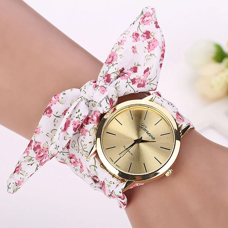 Женские часы-браслет из жаккардовой ткани с цветочным узором и полосками, кварцевые часы с циферблатом, часы для девочек, часы-браслет 30X