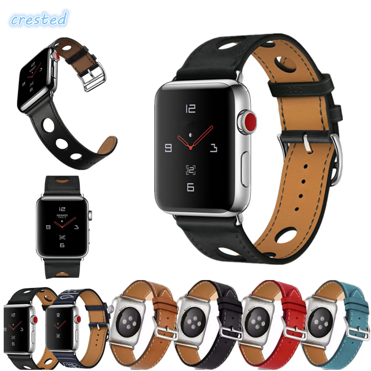 

CRESTED Genuine leather watch strap for apple watch band 42mm 38mm bracelet watchband for iwatch 3/2/1 replacement watchstrap
