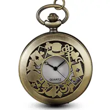 Алиса в стране чудес кварцевые цепочки для карманных часов ожерелье кулон ключ кролик Винтаж Брелок часы стимпанк подарки reloj de bolsillo