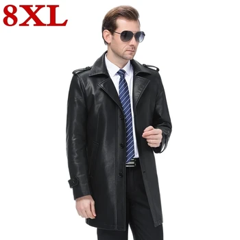 

Plus Size 8XL luxurious Autumn And Winter Men's Genuine Leather Jacket For Men Fashion Black Male Long section Sheepskin jacket