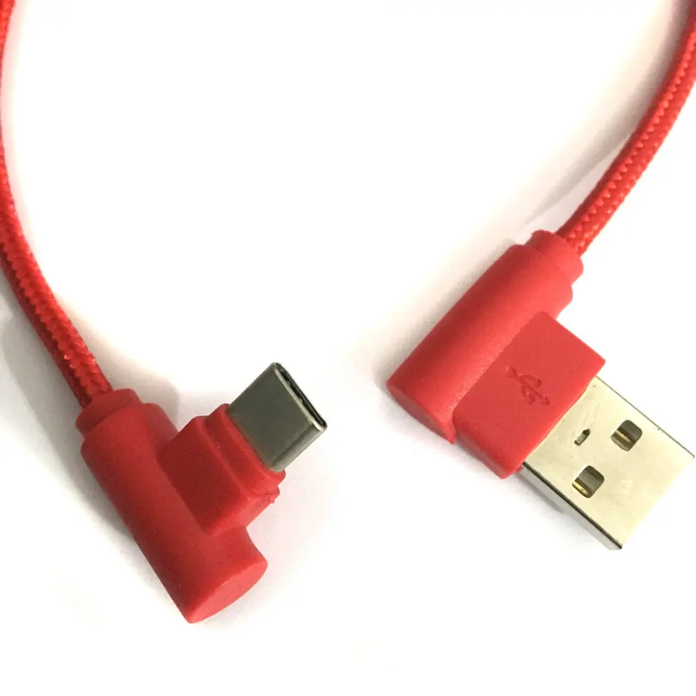 Универсальный красный 30 см короткий тканый левый угол 90 градусов USB A на правый угол тип C USB 2,0 кабель провод шнур питания кабель синхронизации