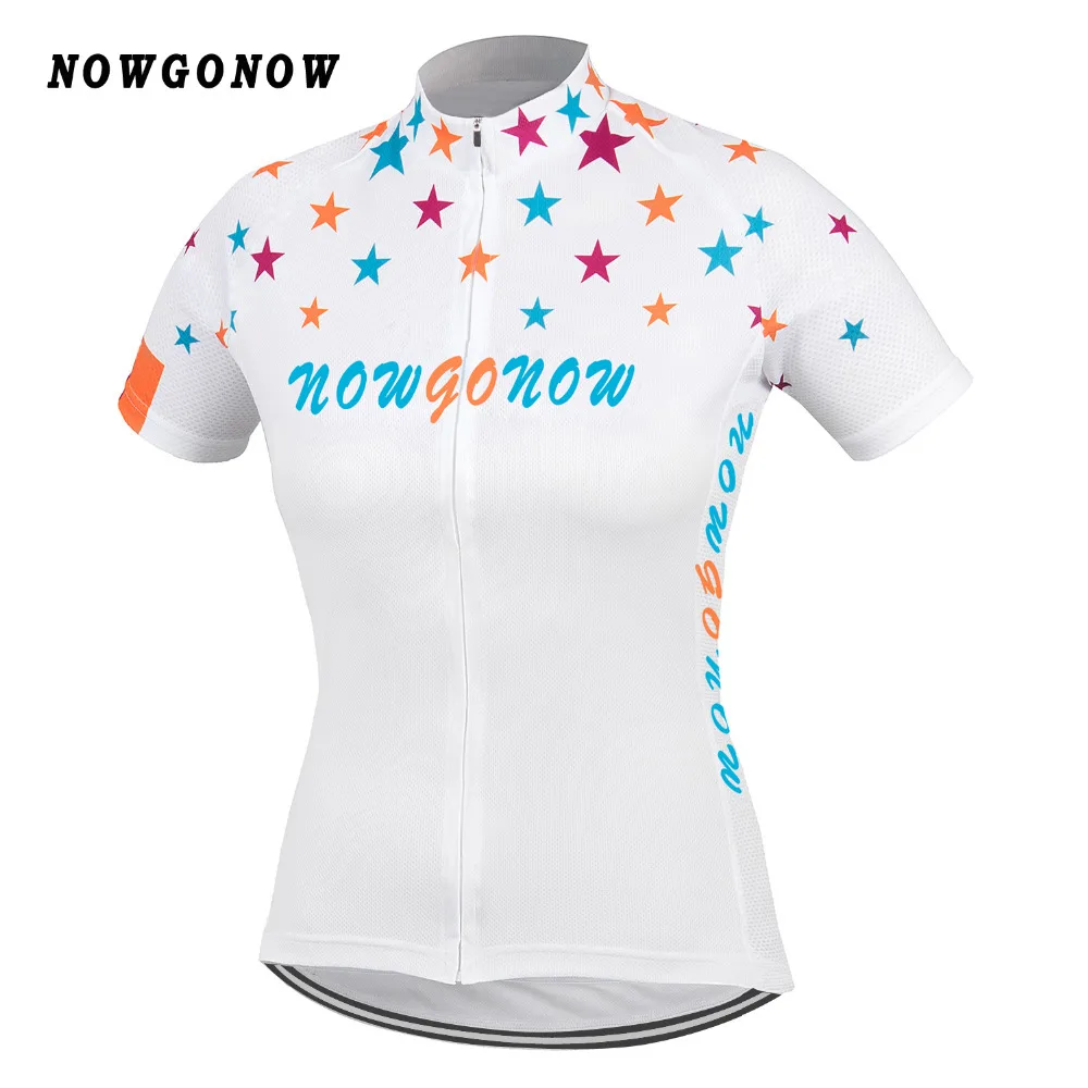NOWGONOW 2017 white blue orange cycling jersey women girl lady bike