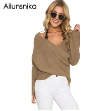 

Ailunsnika 6 Colors Deep V Neck Sexy Sweater Women Loose Batwing Sleeve Knitted Pullovers Femme Elegant Autumn Casual Jumper