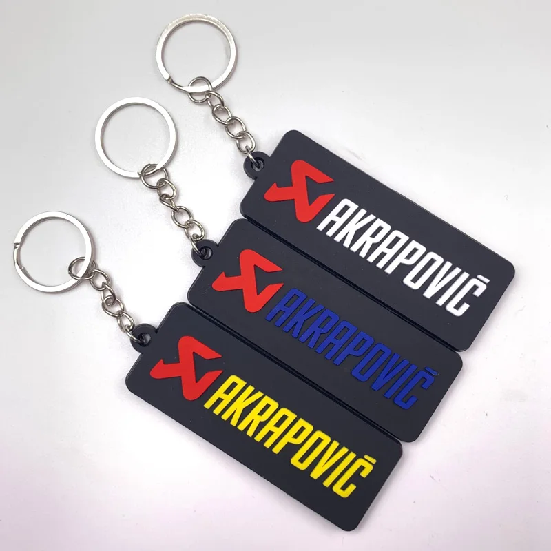 

2pcs NEW 3D Rubber Keychain Akrapovic Double-sided Keyring Motorcycle Bike Logo soft rubber pvc keychain for wholesale