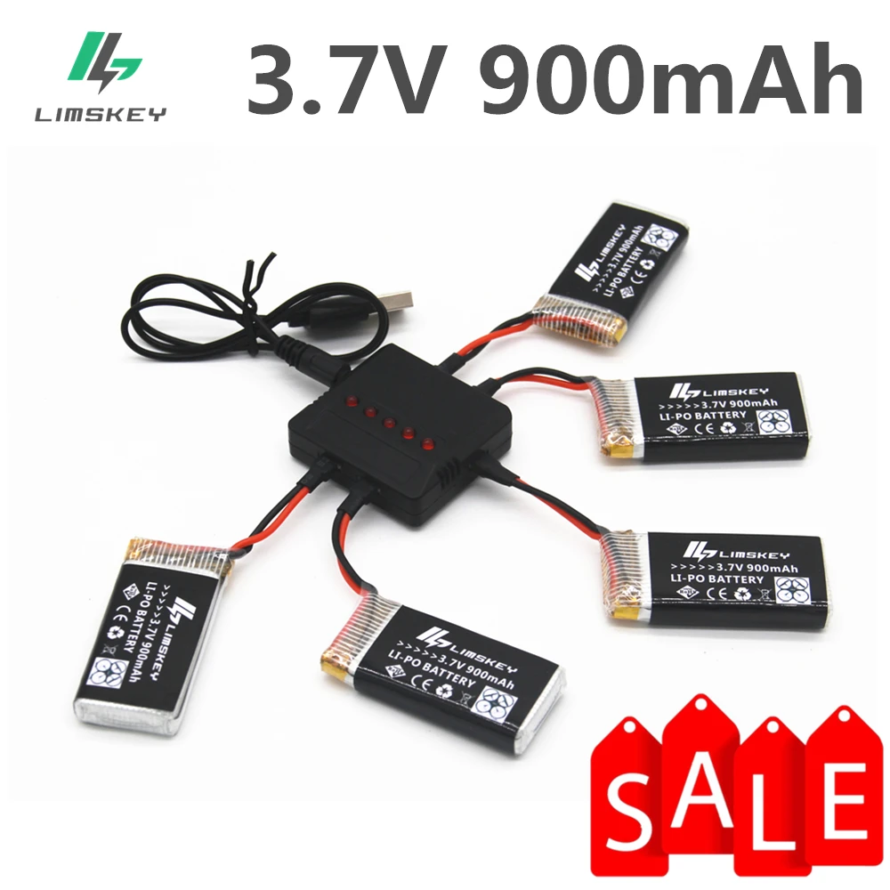 Limskey 900mAh 3 7 V литий полимерный аккумулятор + зарядное устройство USB для SYMA X5C X5 X5SW MJX X708 W RC Дрон Квадрокоптер