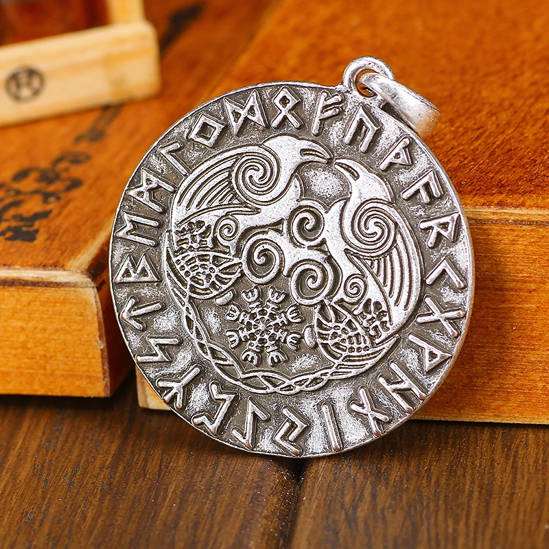 

Crow Odin Ravens In Rune Circle Amulet Pendant Aegishjalmur Rune Triskele Pendant Nordic Jewelry