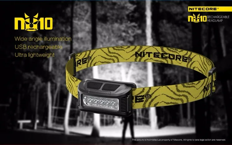 Топ продаж Nitecore NU10 CRI налобный фонарь высокая производительность 5LED USB Перезаряжаемый Li-io аккумулятор 150 часов работы для кемпинга, бега на открытом воздухе