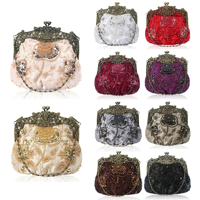 

Women's Vintage Beaded Sequin Flower Purse Evening Bags Clutches Party Wedding