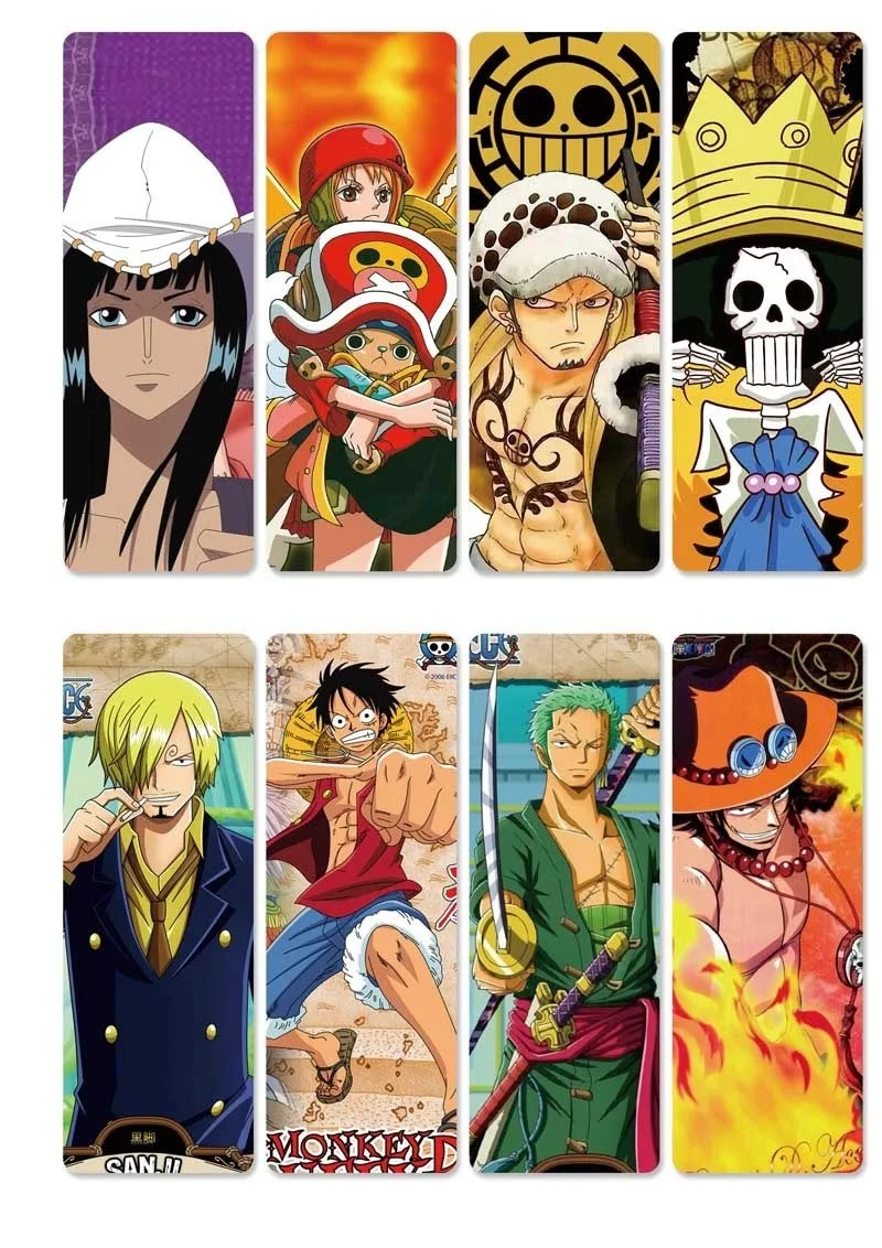 8pcs/set Anime ONE PIECE PVC Bookmarks w/Luffy/Law/Robin/Nami/Zoro
