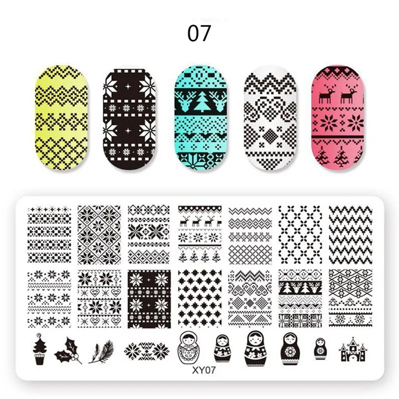 8 видов стилей 12*6 см прямоугольник ногтей штамповки шаблон отрицательный снег хлопья узоры DIY Дизайн ногтя маникюрные инструменты штамп пластины#290772