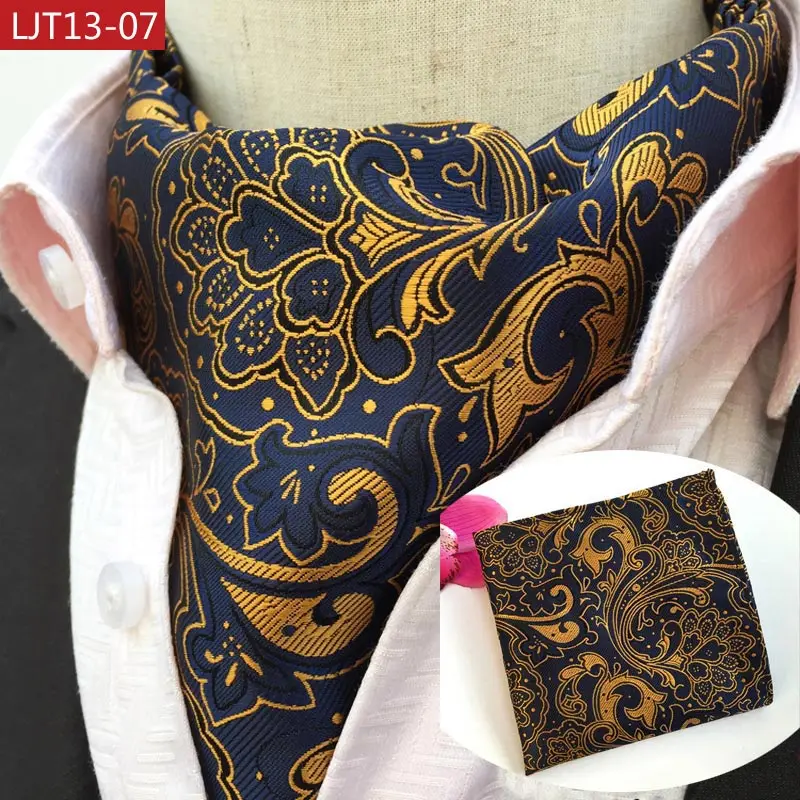 LJT13 1-17 Роскошные Для мужчин; комплект Ascot Винтаж Пейсли жаккарда с цветочным принтом шелковый галстук винтажный галстук модный мужской Карманный платок Square Set - Цвет: LJT13 07