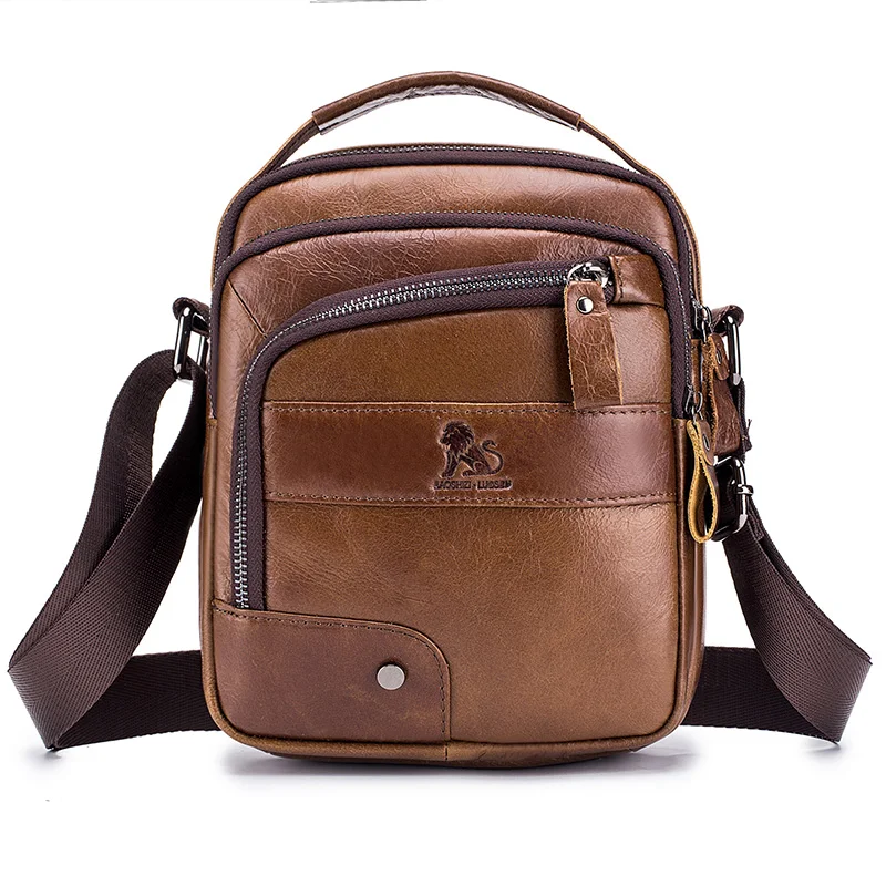 

Genuine Leather Men Handbag Small Shoulder Bags for Men Vintage Crossbody Bag Black Zipper Male Messenger Bag Wateproof Man Flap