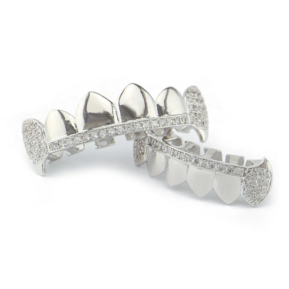 Factory Bottom Price CZ Iced out Grillz Set Fashion Men Jewelry Hip Hop Teeth Grillz Gold Color Tooth Grills Cap Mouth Accessory (4)