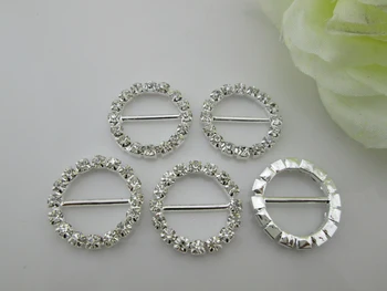 

(BU28 15mm innner bar) Round Rhinestone Beautiful Buckle Invitation Ribbon Slider Wedding Supplies