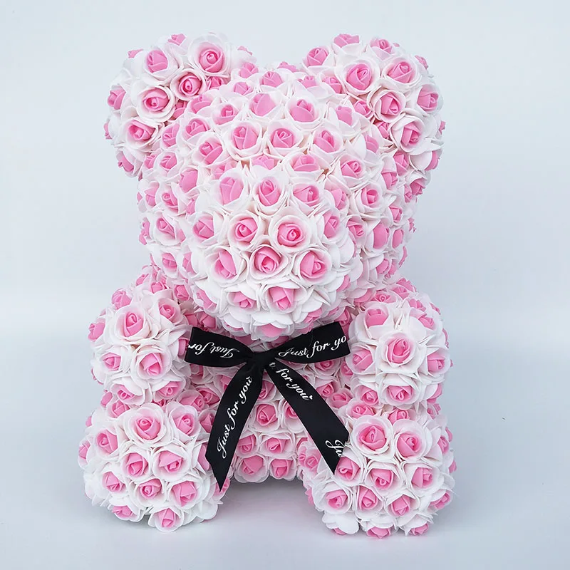 Стиль Роза медведь с сердцем искусственные розы Пена розы цветок медведь Роза День святого Валентина подарки День матери 35 см Высота - Цвет: pink.