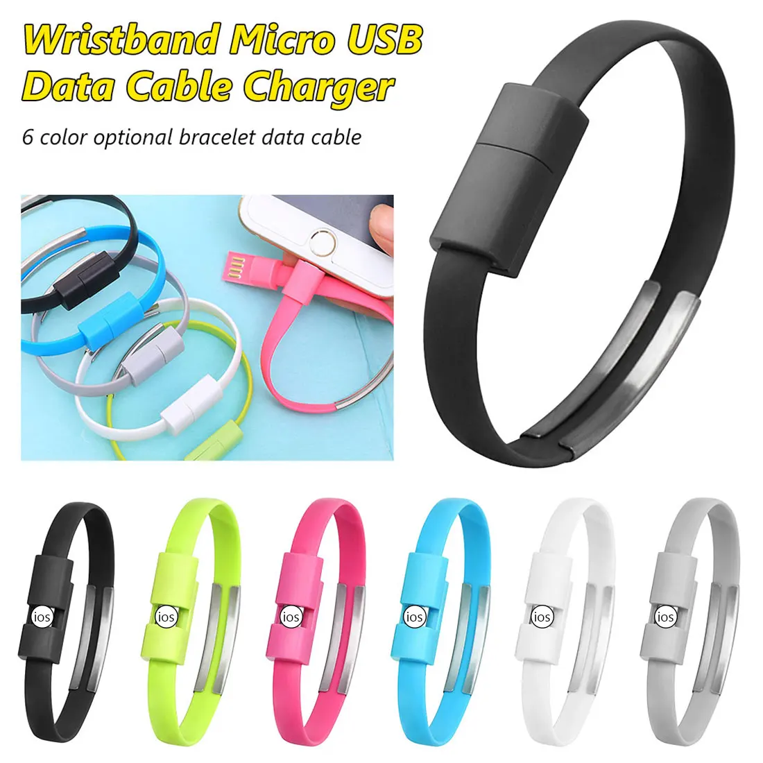 

Portable Sports Bracelet USB Charger Cable Wearable Mobile Phone Data Cable Quick Charge for iPhone X 7 8 plus Samsung S8 Wire