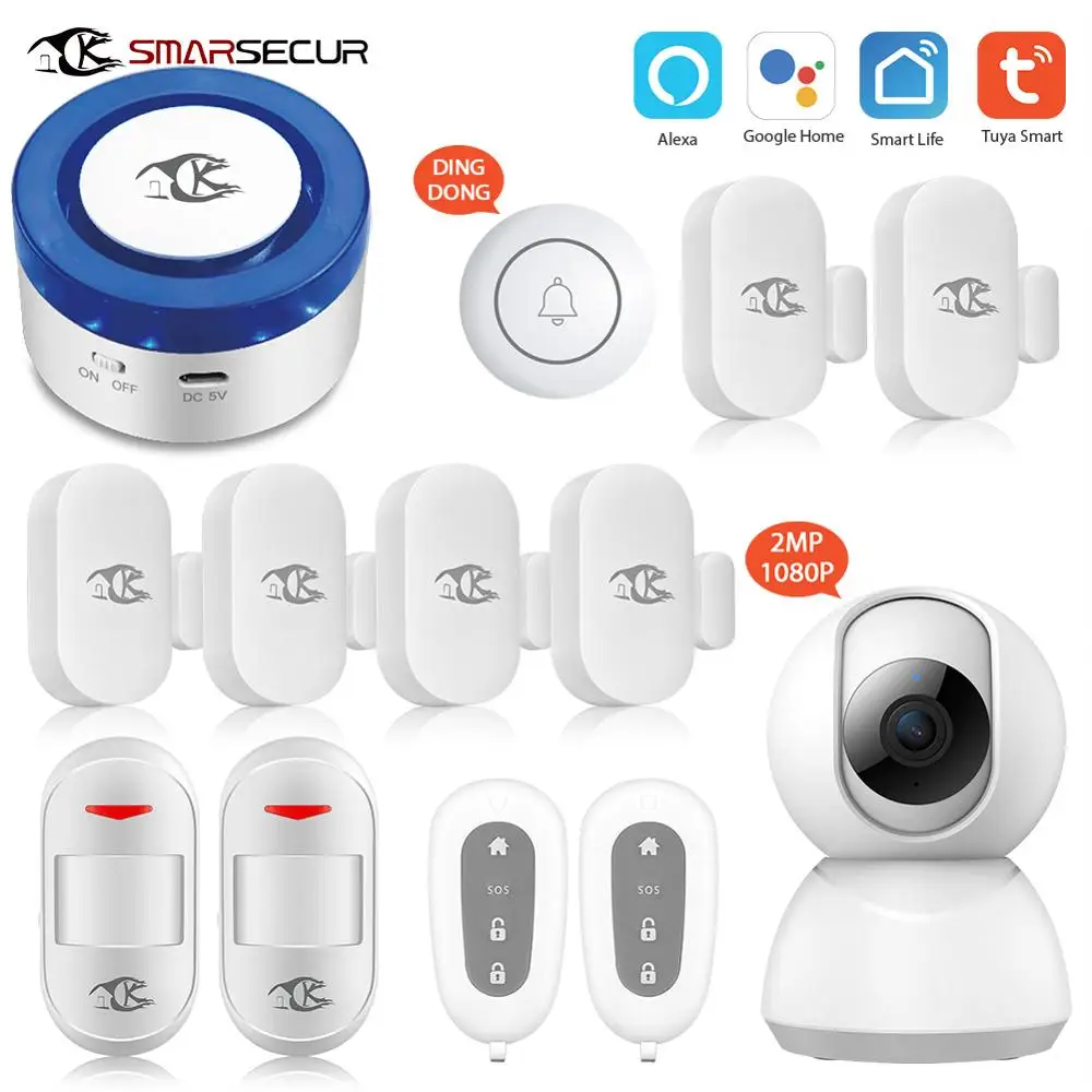 

Wireless Home security WiFi Siren Alarm System works for smart life app Compatible with Alexa