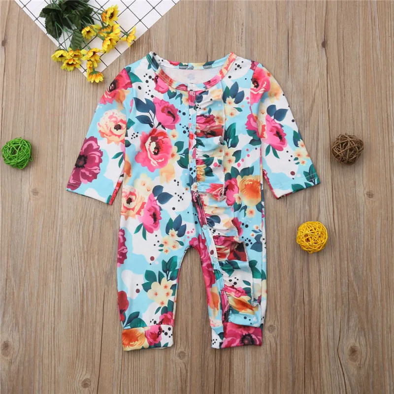 PUDCOCO/Новейшая Одежда для новорожденных и маленьких девочек с цветочным рисунком, хлопковая одежда с цветочным рисунком, комбинезон с длинными рукавами, комбинезоны, 3-24 м - Цвет: Многоцветный