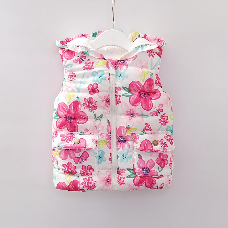 

kids vest children clothing leaves flowers + print vest baby cotton-padded thickening thermal with hood toddler warm waistcoat