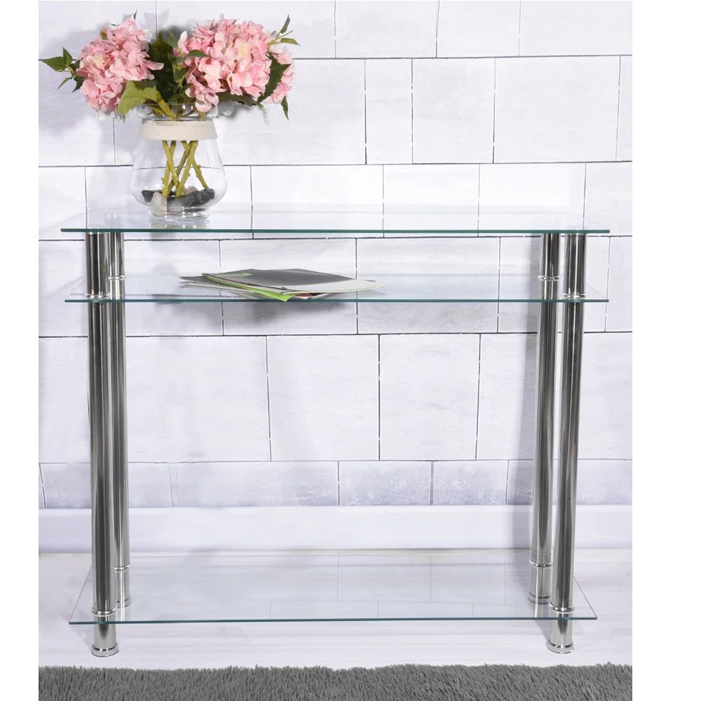 Modern French Style Tempered Glass Vitreous End Table Chrome Console Table Living Room Furniture Dropshipping Modern French Style Tempered Glass Vitreous End Table Chrome Console Table Living Room Furniture Dropshipping