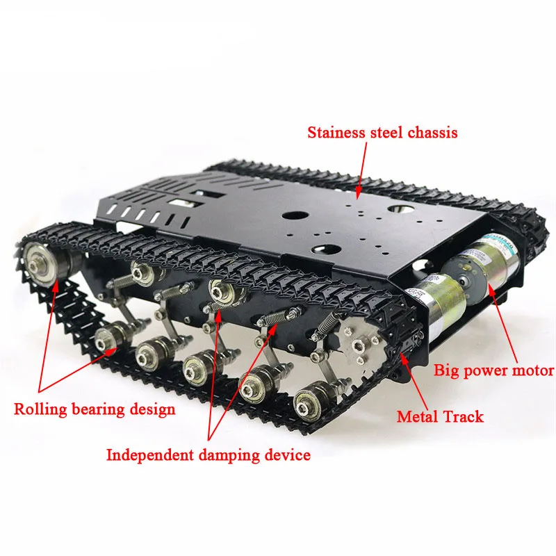 Амортизатор из нержавеющей стали танк грузовик Интеллектуальный робот шасси металлический педраил с двойным двигателем постоянного тока 12 В для Arduino Rasberry Pi
