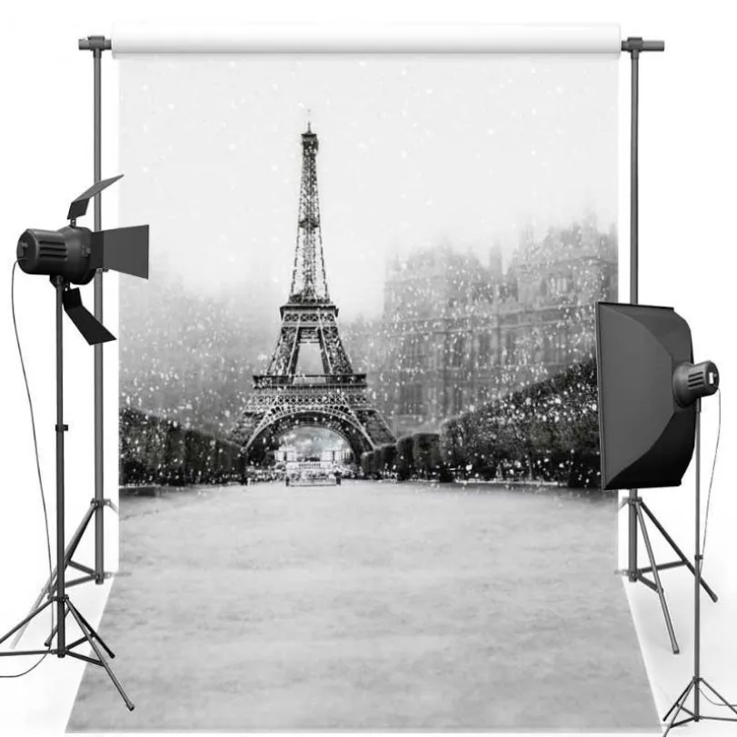 Фон для фотосъемки в стиле старинной зимы снежный Париж Эйфелева башня виниловые