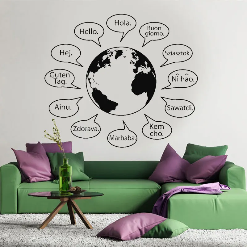 

Hello Text, Words, Phrases,sentences, Letters Language Wall Decor,World Globe Map Earth Decal,Window Vinyl Sticker Handmade A431