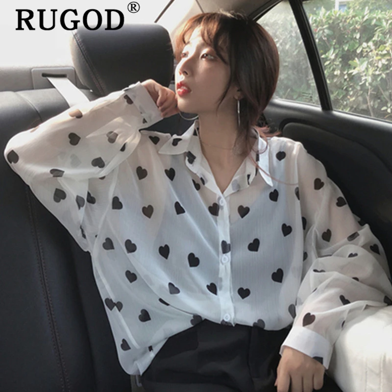 RUGOD 2019 Loose chiffon heart print women blouses thin