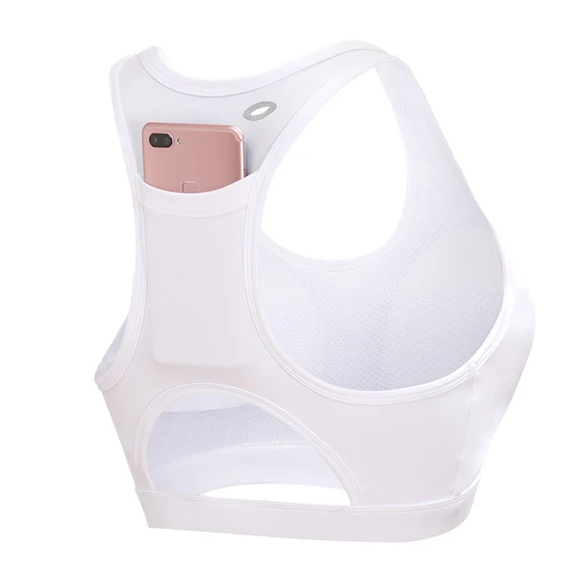 Women Sports Bra Phone Pocket Racerback Full Coverage Wireless