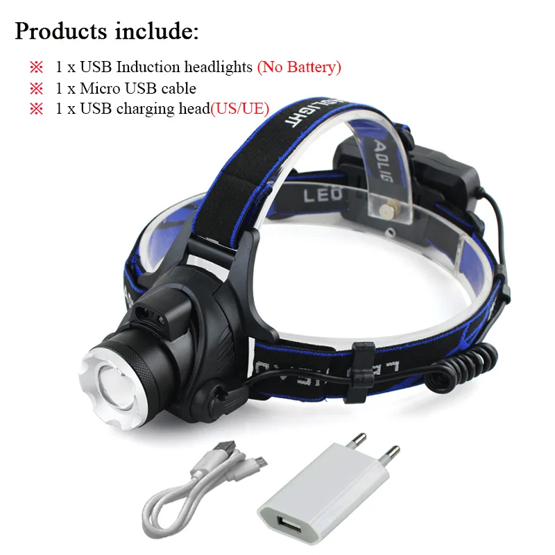 USB Головной фонарь, налобный фонарь, индукционный ИК-датчик, перезаряжаемая головная лампа, 18650 батарея, светодиодный головной фонарь, масштабируемые ночные ходовые огни - Испускаемый цвет: Package H