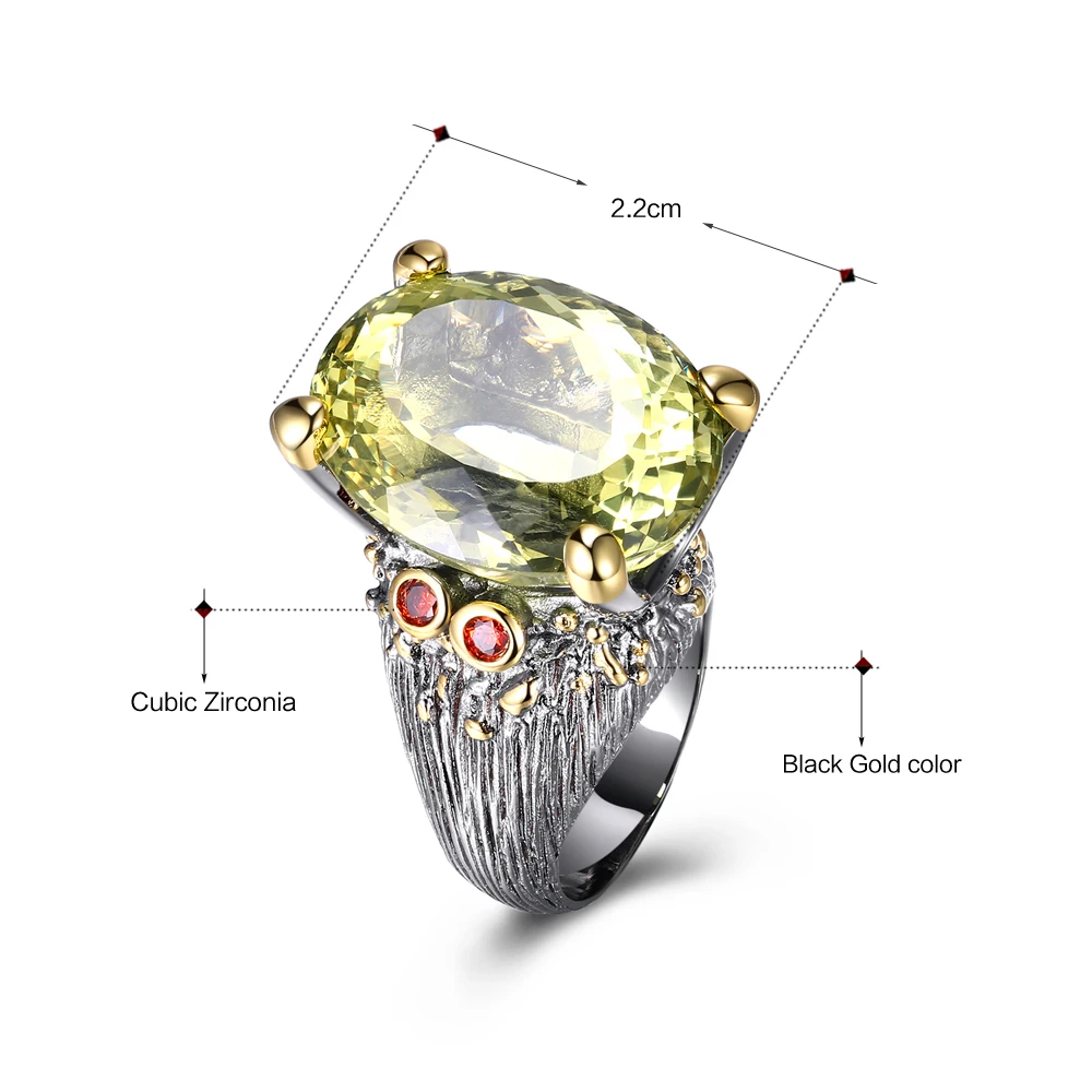 Высокое качество, кольцо с большим оливиным камнем, без свинца, с AAA кубическим цирконием, вечерние кольца