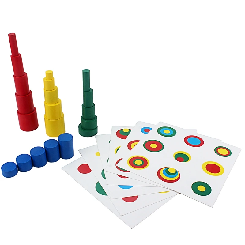 Montessori jouets sensoriels couleurs formes 20 pièces bois blocs-cylindres avec 6 pièces support carte coloré comparer la taille/couleur petite taille