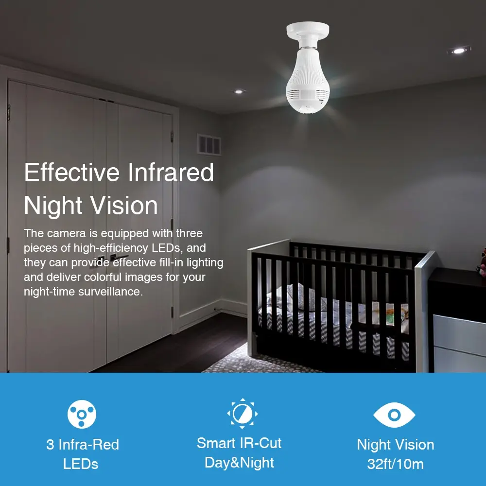  SANNCE 360 degree 960P Wireless IP Camera Bulb Light FishEye Smart Wireless CCTV Camera 1.3MP Panor - 32869229034