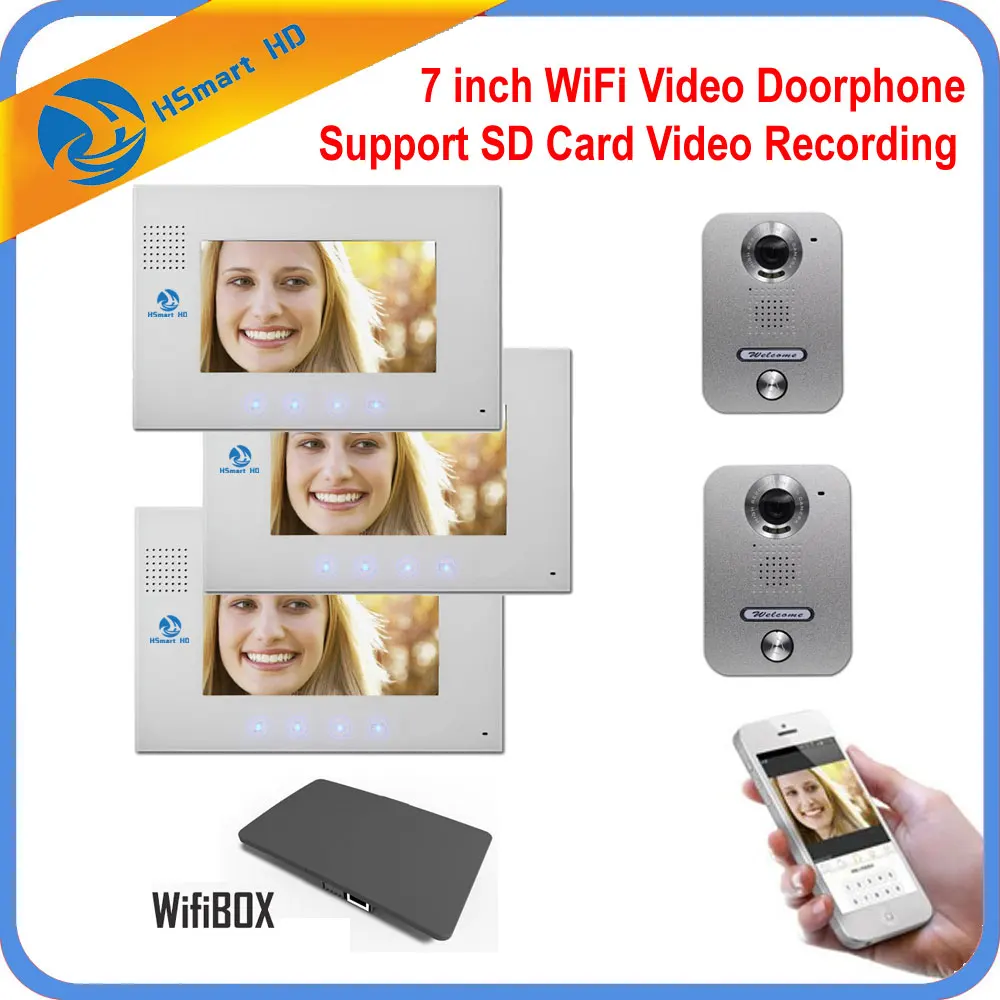 

7 inch LCD Monitor Wireless WiFi Video Doorphone Metal Waterproof 700TVL HD Camera SD Card Video Record Doorbell Intercom System